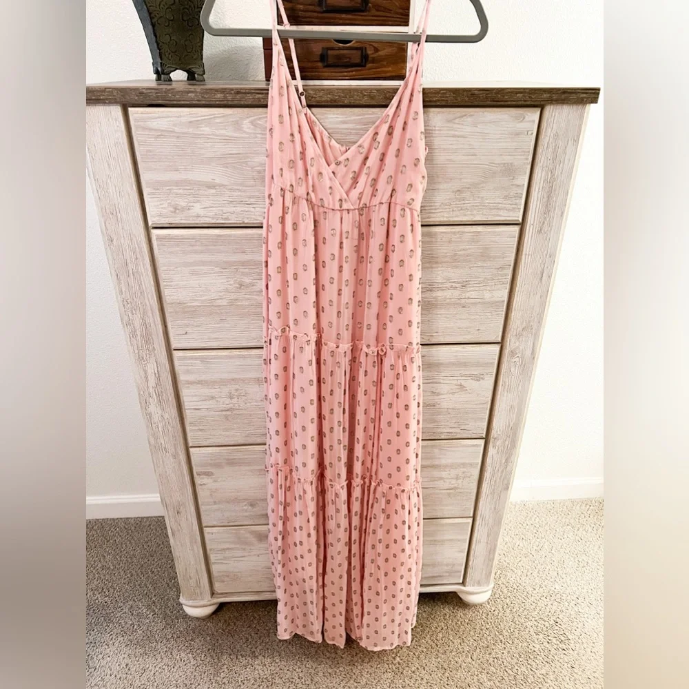 Red Dress Pink And Gold Print Maxi Dress Women’s Small - Picture 4 of 9
